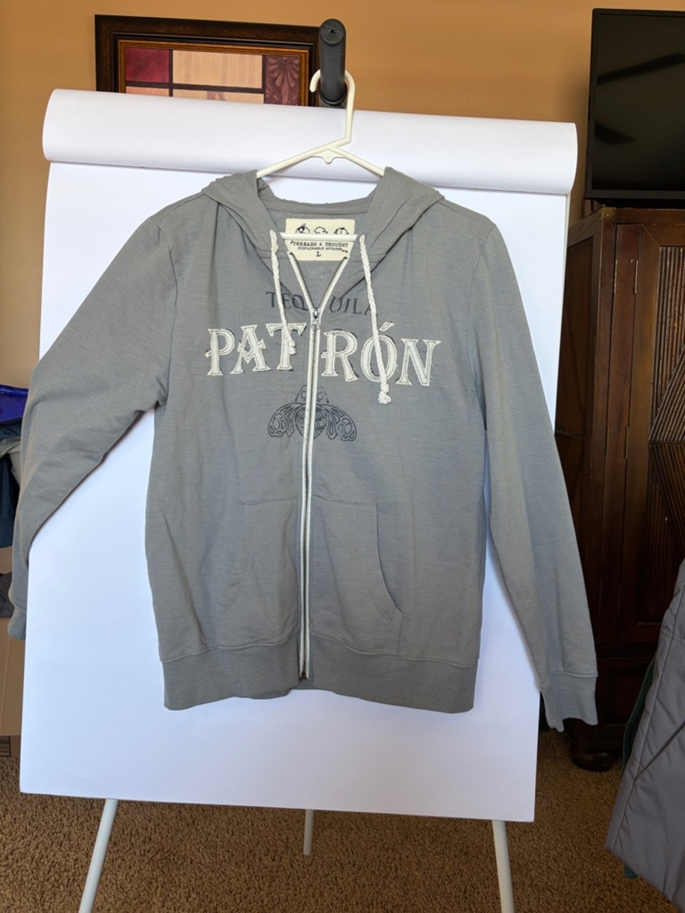 Threads 4 Thought Gray Zip Hoodie with Cream Drawcords